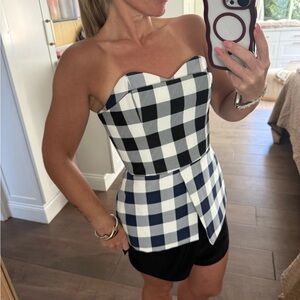Finders Keepers Black & White Gingham Strapless Peplum top